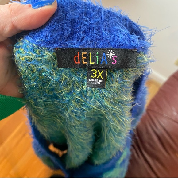 DELIA’S True Static Cling Fuzzy Argyle Cardigan - Picture 5 of 7